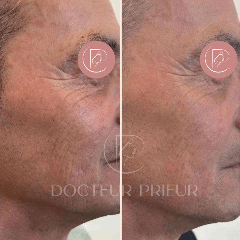 Résultat avant et après traitement laser des rides jugales – sujet 1 – joue droite – Dr Prieur à Cagnes-sur-Mer