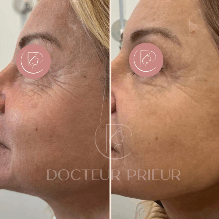 Résultat avant et après traitement laser des rides jugales – sujet 2 – joue gauche – Dr Prieur à Cagnes-sur-Mer